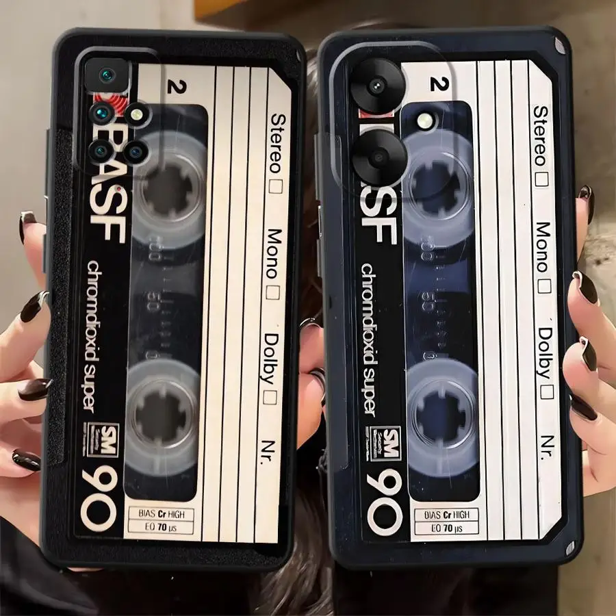 Black Soft Phone Cover with Retro Cassette Tape Design