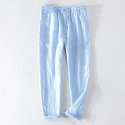 Men Dress Pants Summer New Casual Black Pants Men 100% Pure Linen Loose Fashion  Solid Color Trousers Male Brand Clothing Y2951