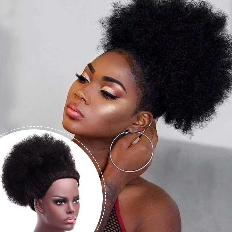 Afro Puff Drawstring Ponytail for Black Women Short Kinky Curly Afro Ponytail Synthetic Hair Puffs Afro Bun Ponytail