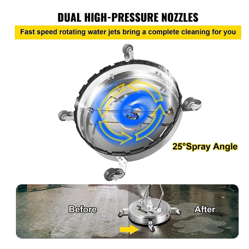 OnniLuLu 24 Inch/20 Inch Pressure Washer Surface Cleaner with 4 Wheels Dual Handle Industrial Flat Roof Rotary Stainless Steel