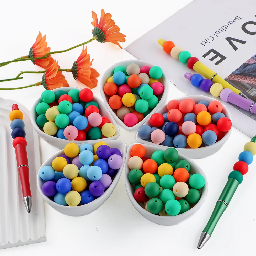 Silicone Round Beads for DIY Jewelry and Craft Projects - 20 Piece Set, 15mm