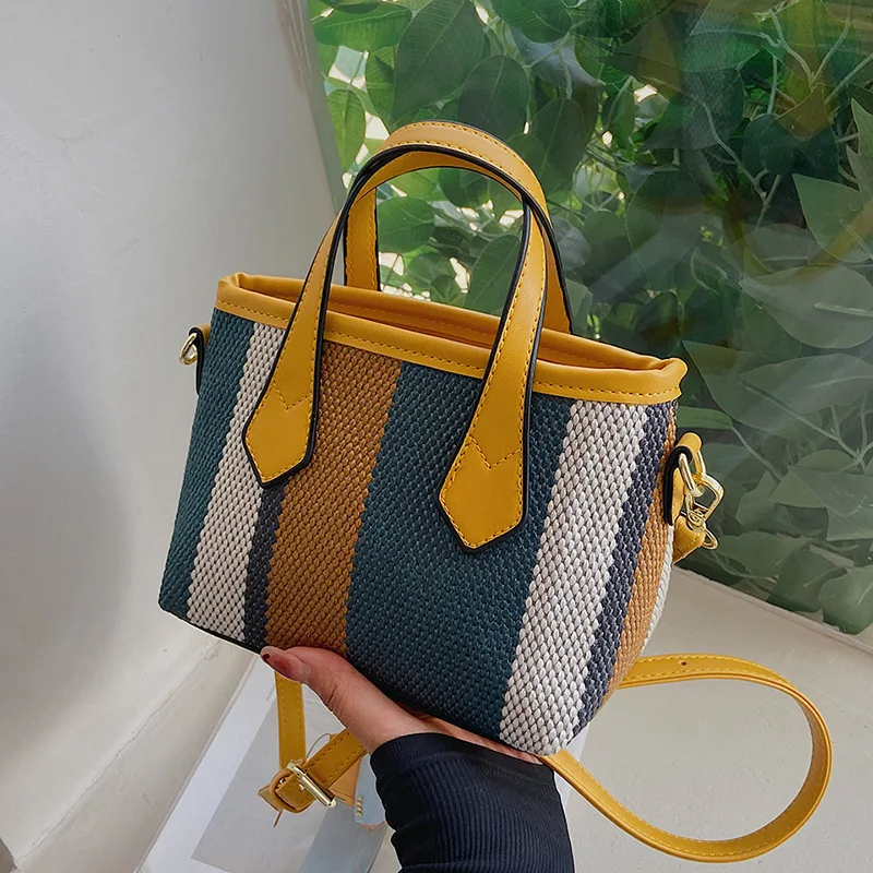 

Canvas Small Bag Women's Bag 2022 Summer New Fashion Single Shoulder Messenger Bag Net Red Contrast Color Hand Bucket Bag