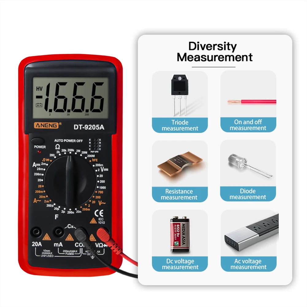 ANENG DT-9205A Digital Multimeter Ammeter Voltmeter Digital Voltage Tester Resistance Auto Range Multimetro Meter Test Probes,digital multimeter,multimeter tester
