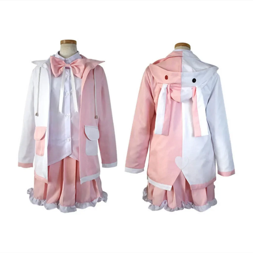 

Danganronpa Usami Monomi Pink Cosplay Costume Long Wig Bear Toy Mascot Rabbit Girl School Uniform Hooded Jacket Skirt Set Shirt