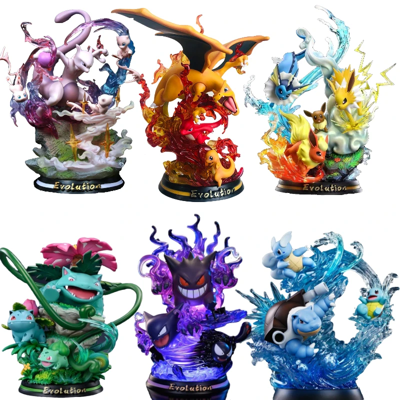 Pokemon MFC Evolution Group Mewtwo Charizard Gengar Eevee Blastoise Venusaur Luminous Figures Glowing Model Decoration Gift wwe toys