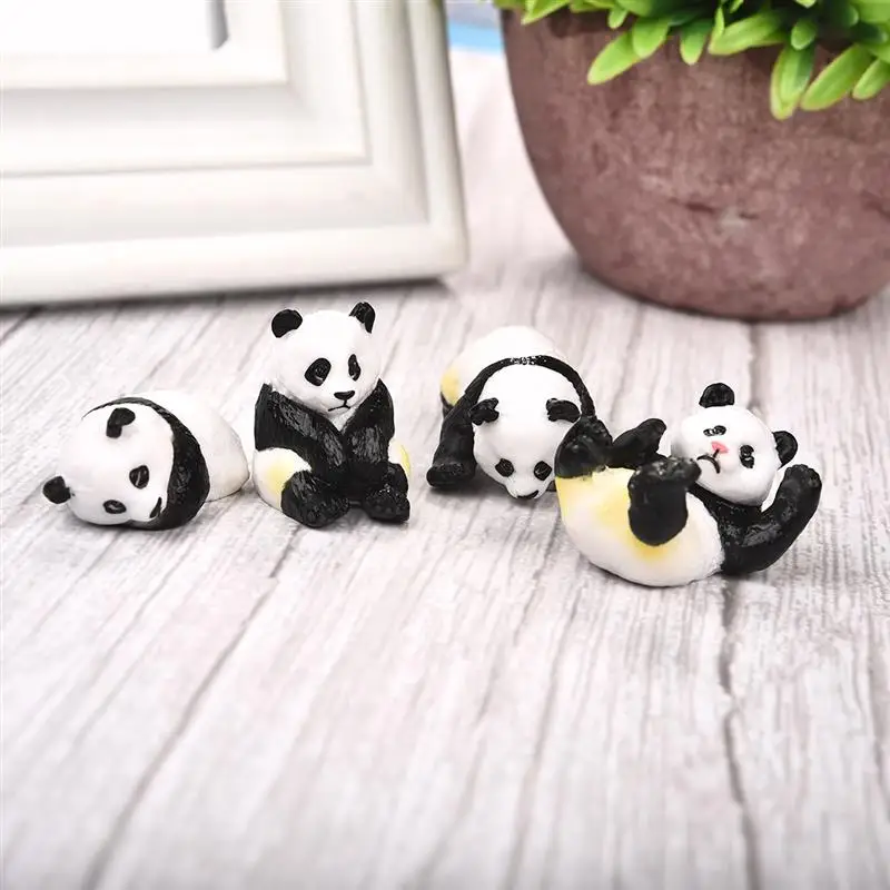 4pcs/set Cute Panda Moss Micro Landscape Terrarium Figurine Decoration Resin Funny Panda Babies Ornament Fairy Garden Miniature resin ornaments,lucky cat statue,panda doll,resin wedding buttons