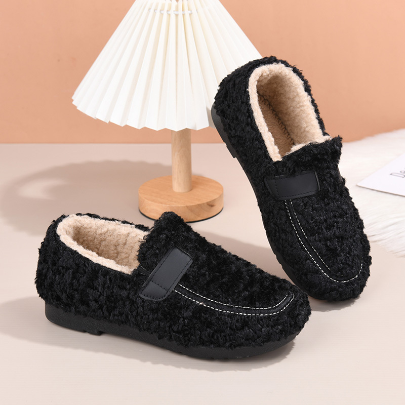 New Furry Shoes for Women, Thick-Soled Outdoor Shoes, Winter Fleece-Lined Warm Mom's Loafers, Comfortable Casual Shoes