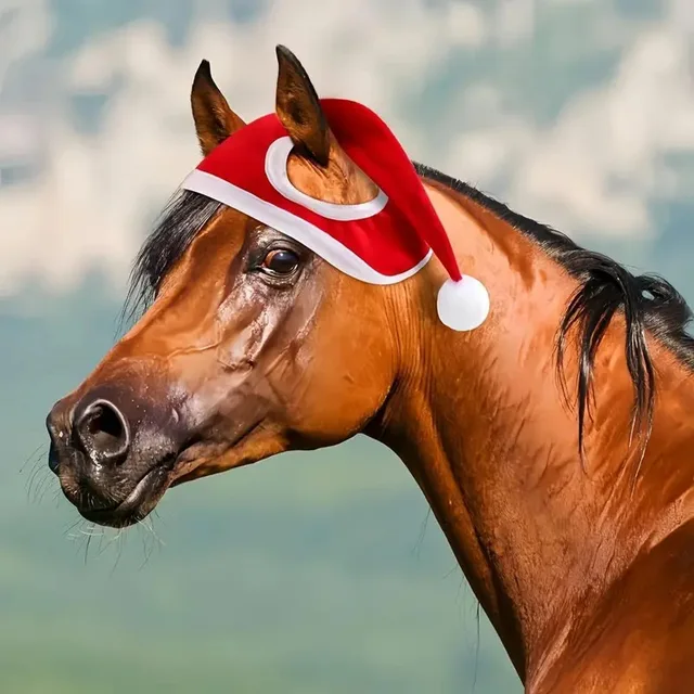 Santa Hat for Horse Equestrian Christmas  Horse Fly Ear Bonnet for Christmas Parade Horse Costume Holiday One Ear Slip On 3