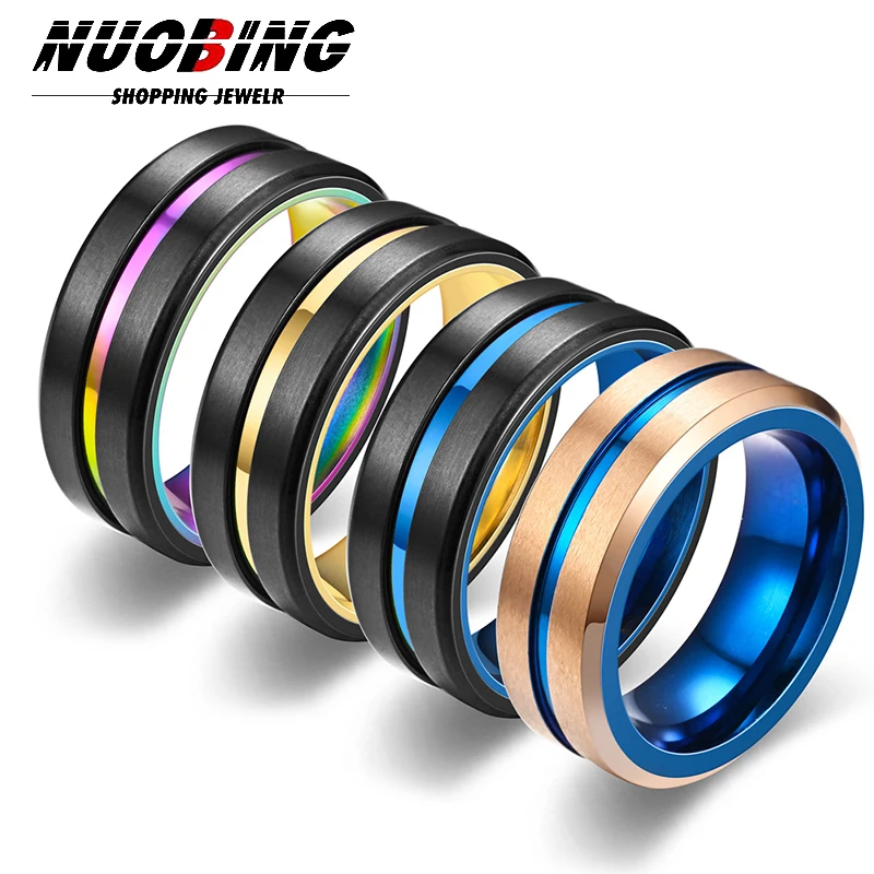 

8MM Men's Wedding Ring Fashion Color Pair Cool Ring Stainless Steel Blue Gold Colorful Men's Charm Jewelry Commemorative Gift