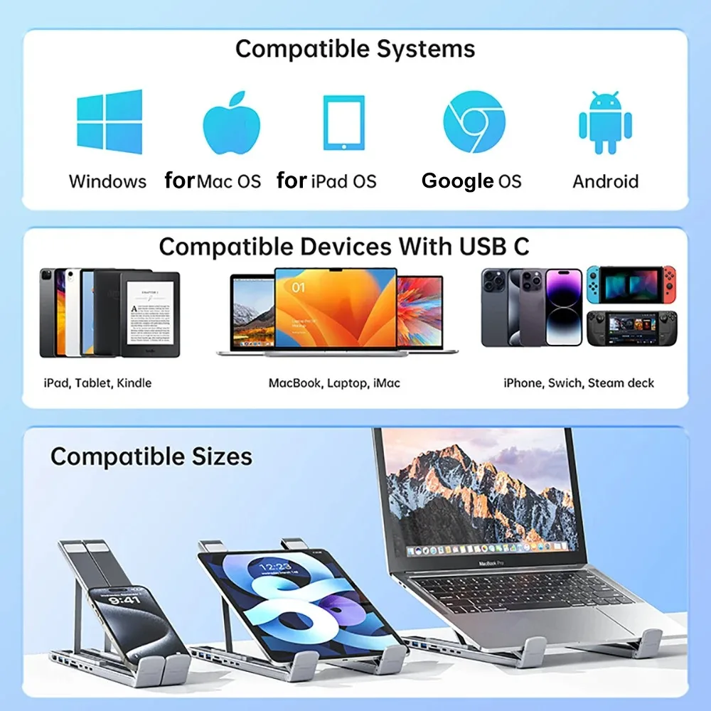 KEBIDUMEI USB C 노트북 스탠드 도킹 스테이션 8-in-1 USB 허브 PD 100W 4K HDMI USB 3.0 SD TF 카드 리더기 (맥북 에어 프로 아이패드용) USB C Laptop Sta