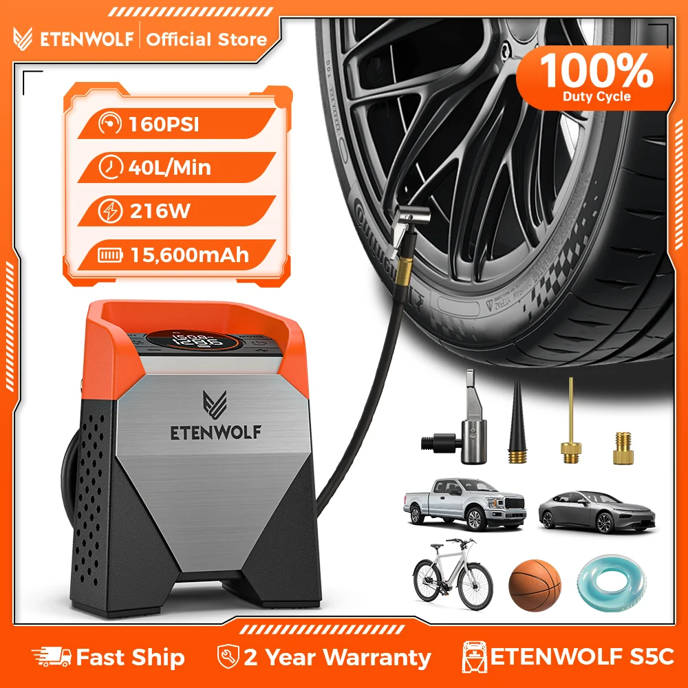 מדחס צמיגים נייד ETENWOLF ZEPHYR S5C 160PSI עם סוללה