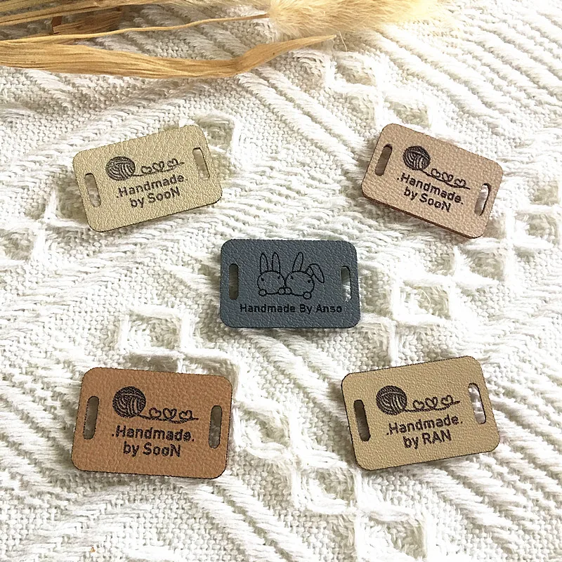 30pcs Knitting labels personalised logo text Sewing leather tags for  clothing crochet Custom engraved label for handmade items - AliExpress