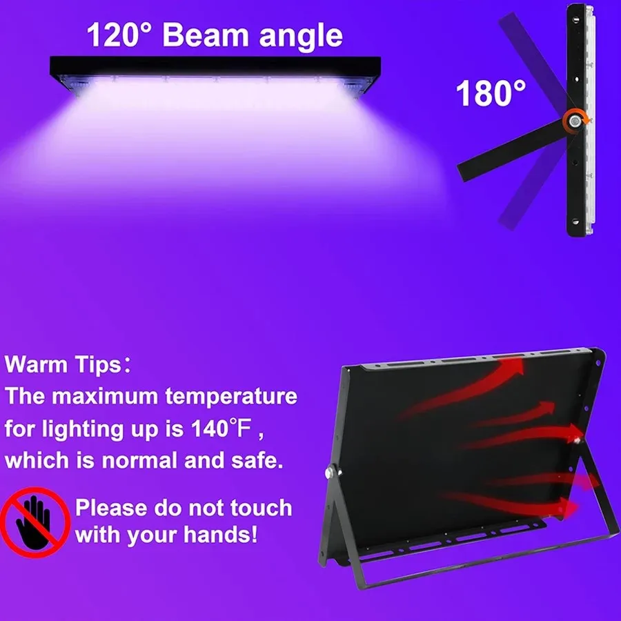 100W 300W 400W UV LED 투광등 220V 야외 UV 블랙라이트 투광등 395nm 자외선 형광 파티 무대 블랙라이트