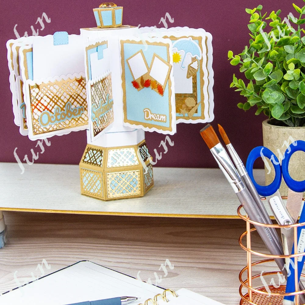 금속 절단 다이 박스, 마법으로 장식 된 집, 크리스마스 선물 상자, 축제 책, 누크 다이 컷, DIY 스크랩북 공예 장식