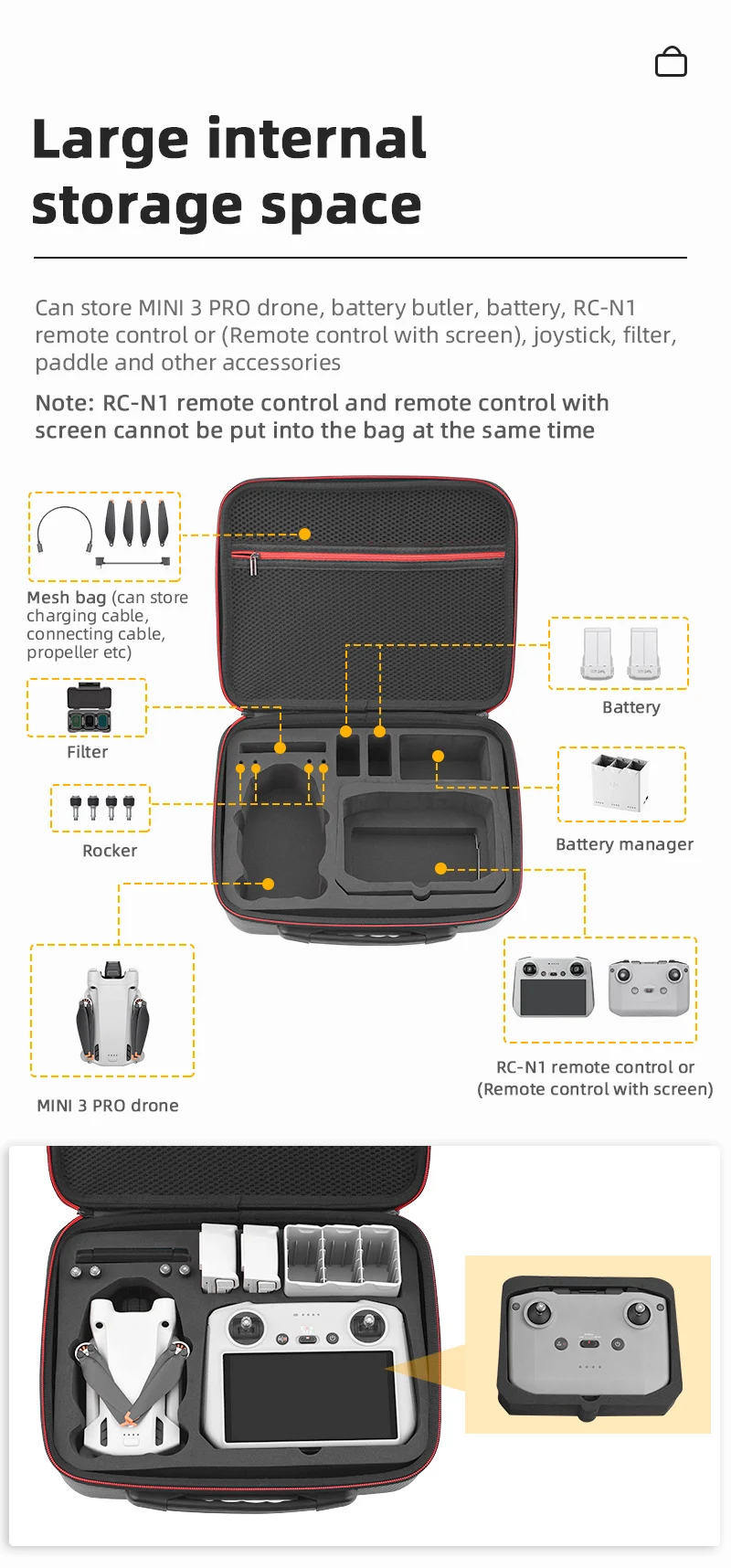 PALUMMA Sac à dos pour DJI Mini 3 Pro, étui de transport rigide, sac à dos  de rangement de voyage pour drone DJI Mini 3 Pro RC accessoires (avec  écran) : 