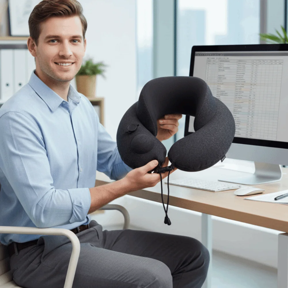 Ergonomic Press Type Inflatable Neck Pillow Breathable Elevated Neck Brace U-shaped Travel Pillow PVC Cervical Support Pillow