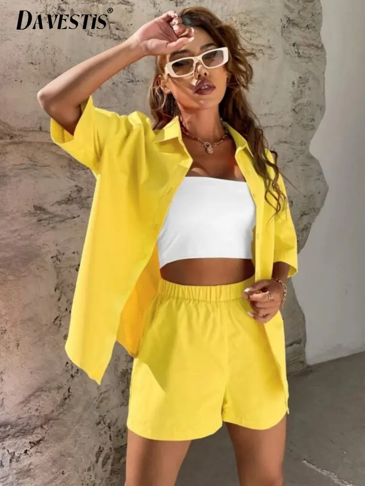 

2023 Spring Summer Two Piece Set for Women Matching SetsCasual Thin Short Sleeve Shirt Shorts Set Women Fashion 2 Piece Set