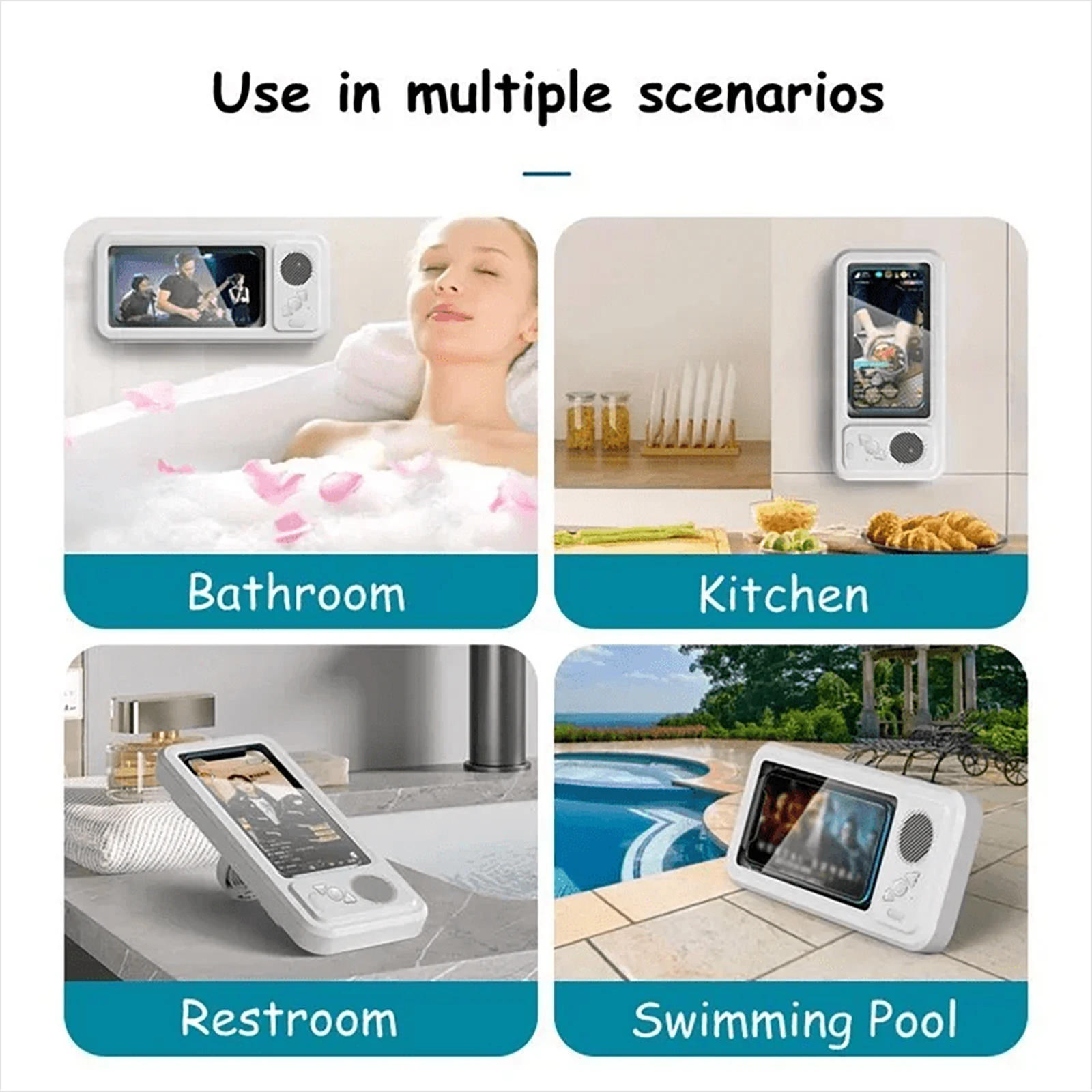 Supporto Telefono Doccia Con Altoparlante Bluetooth 5.0 – Rotazione 480°, Impermeabile, Per 4-7 Pollici