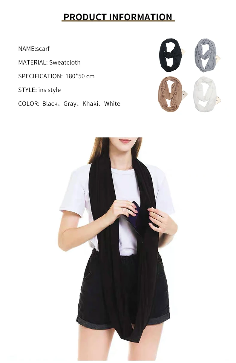 Infinity-Loop-Schal für Damen mit versteckter Reißverschlusstasche, Reiseschal, einfarbiger Halswickel, geeignet für die tägliche Aufbewahrung auf Reisen – Detail 6