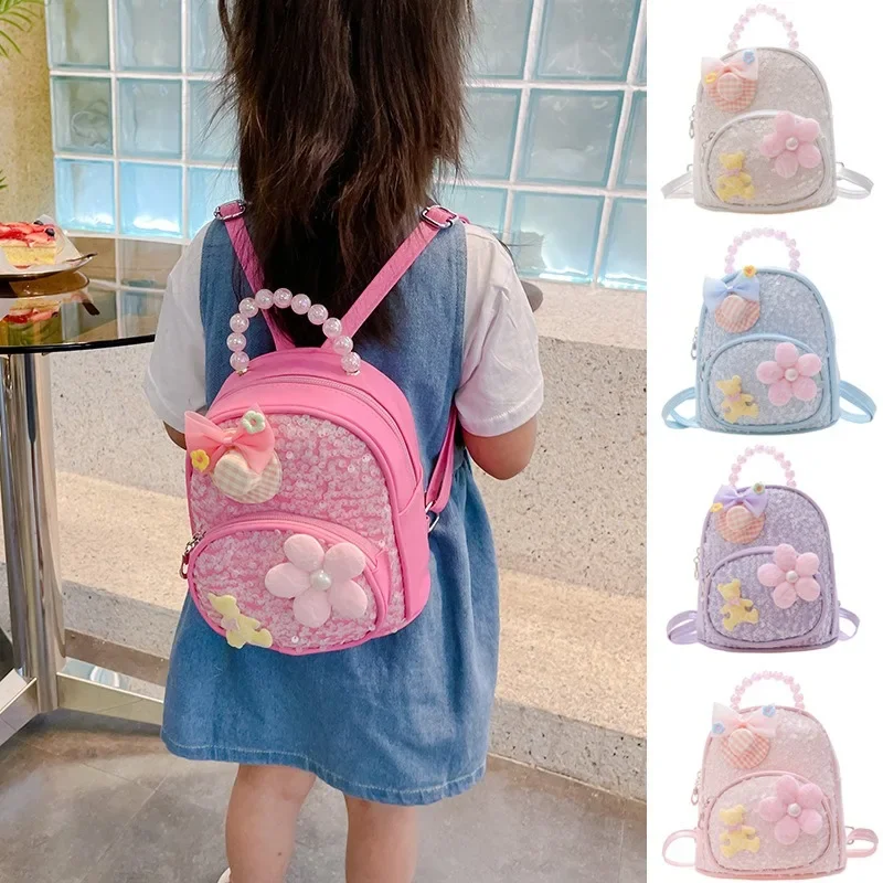 New Children's Sequin Bag with Foreign Princess Pearl Accessories Backpack for Kindergarten Cute Girls Leisure Backpack