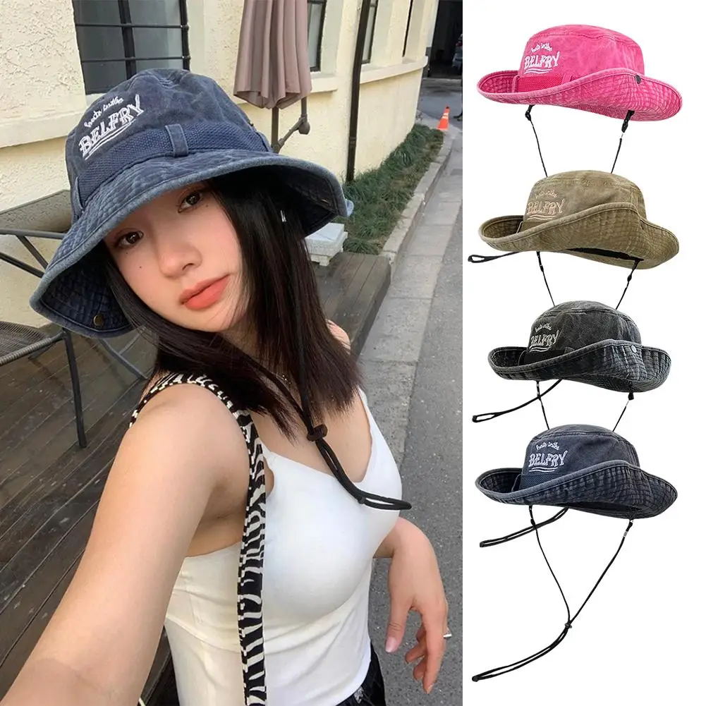 Western Spice Girl Cappello Da Cowboy Femminile Retro Washed Old Sunscreen Camping Bucket Hat Alpinismo Shade Cap Fisherman Outdo K7V5