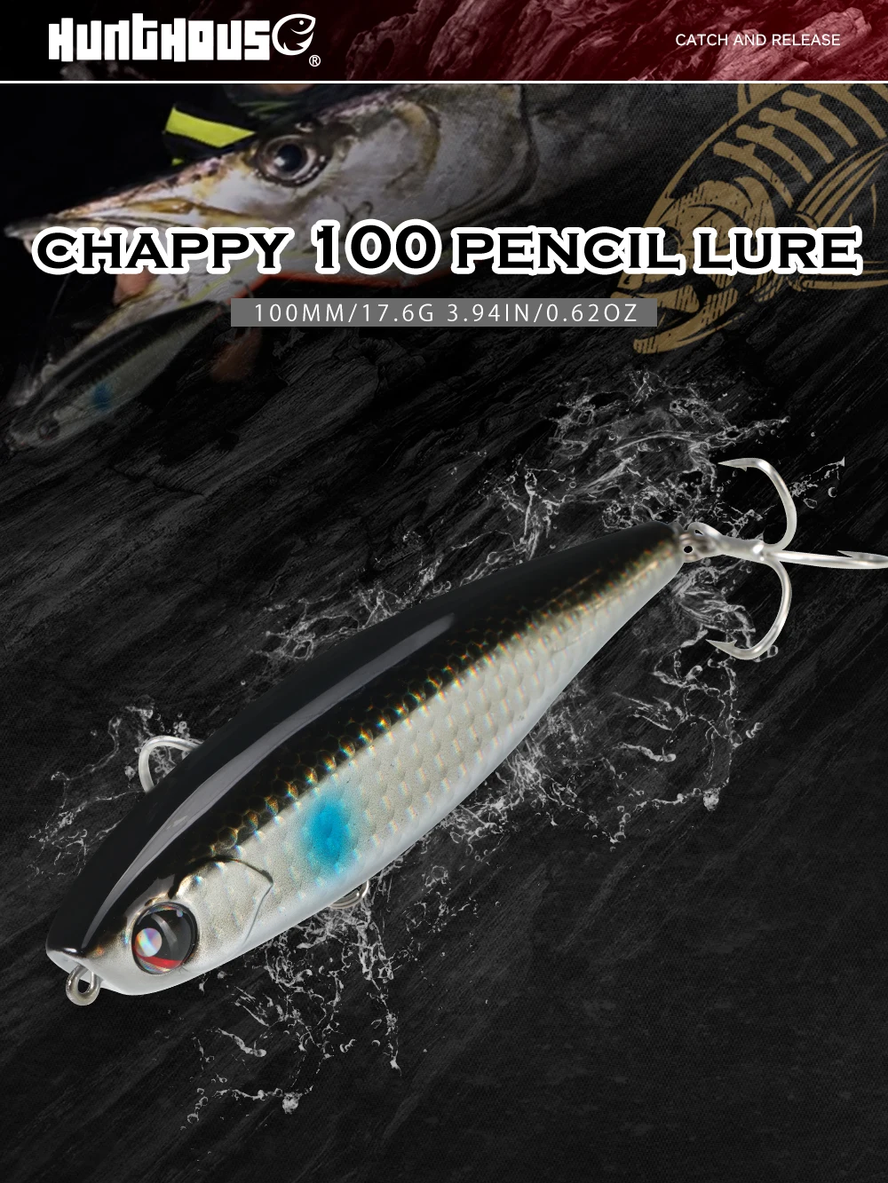 Hunthouse Topwater Bleistift-Angelköder, schwimmender Rasselball, harter Köder, WTD-Oberfläche, 100 mm, 17,6 g, Salzwasser für Hecht, Barsch, Fischgerät – Detail 4