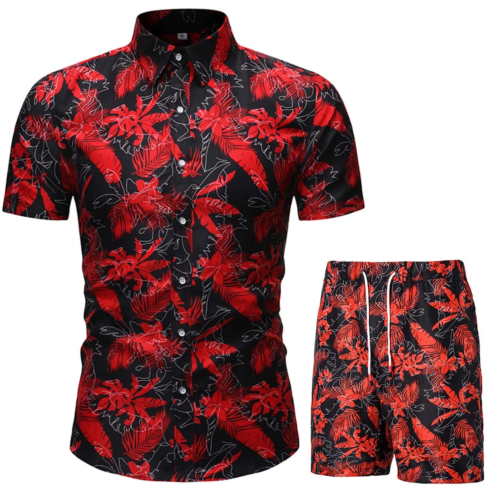Floral Leaf Printed 2PCS Shirts Suits Men Fashion Shirts+Shorts 3D Two Piece Sets Hawaii Shirts Beach Shirt Sets Boy Beach Sets 4