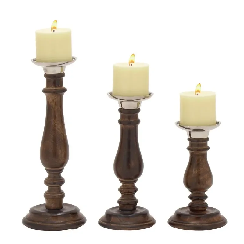 

9", 12", 15"H Traditional Candlestick, Dark Brown, 3 - Pieces