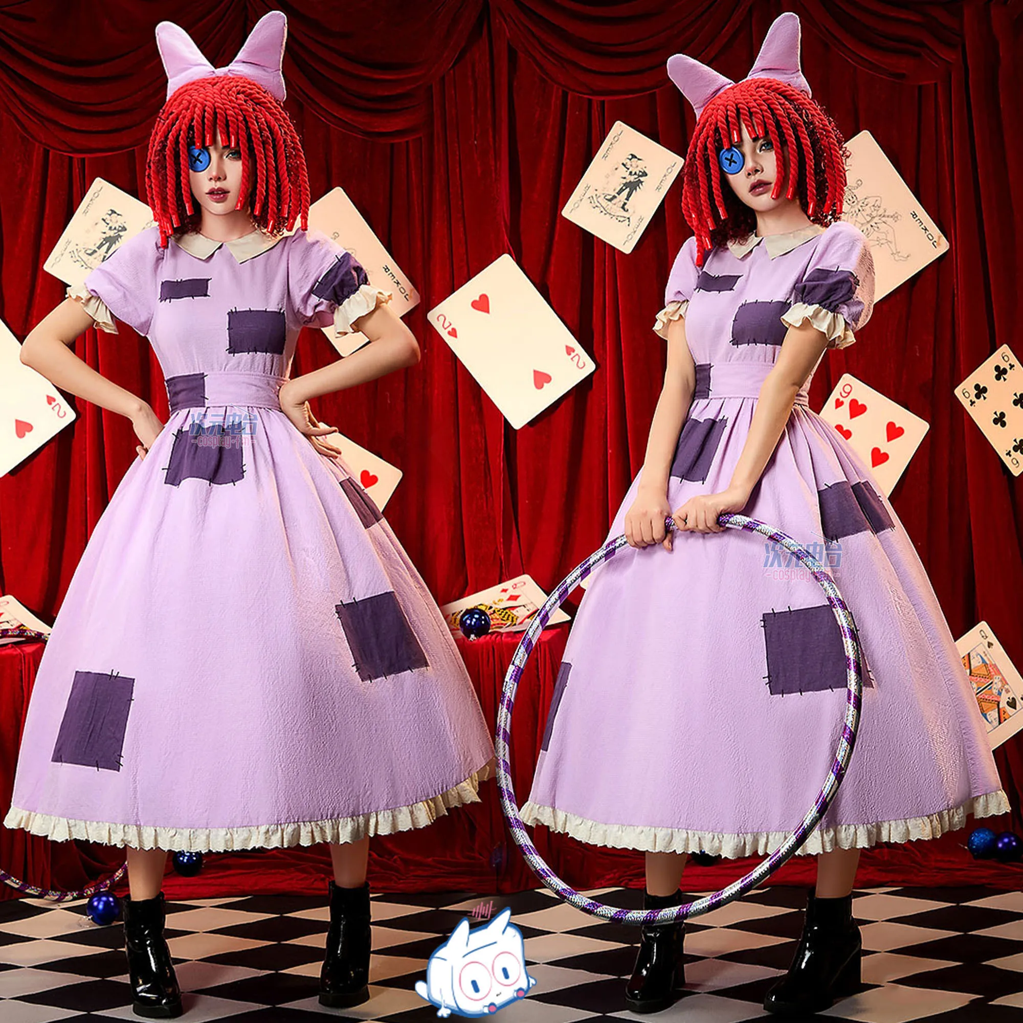 Costume da Ragatha di The Amazing Digital Circus per donne adulte, abito a maniche corte con pompon, per Halloween, carnevale, feste a tema clown. - immagine 3