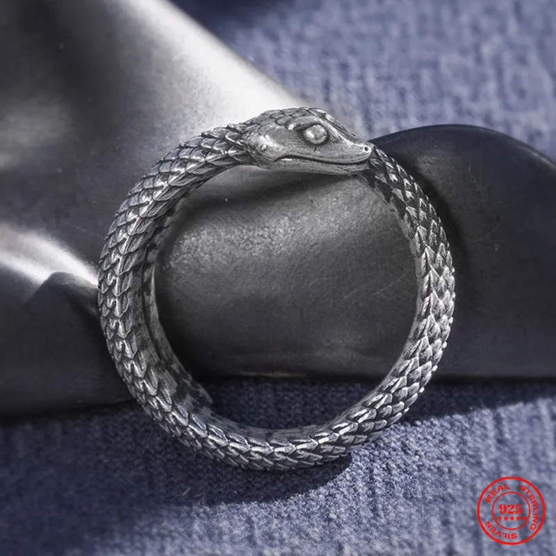 MKENDN-Anillo de plata de ley 100% con forma de serpiente para hombre y mujer, joyería ajustable con apertura estereoscópica y personalidad, estilo Punk Retro, 925