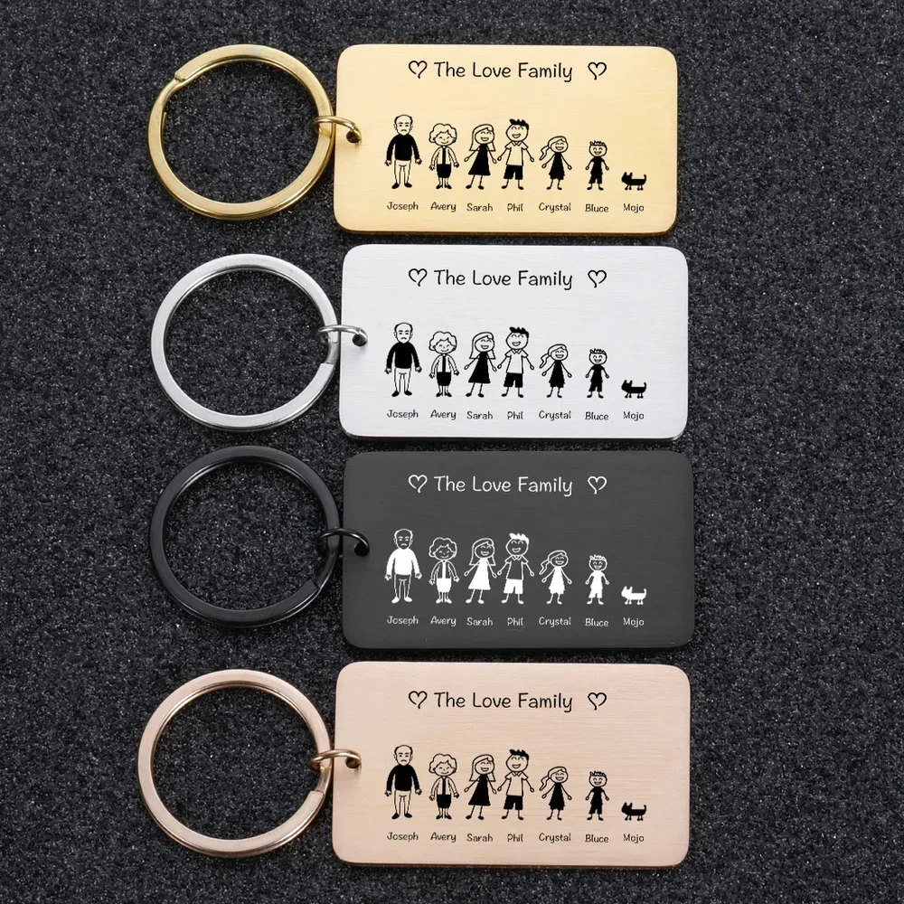 

Love Cute Keychain Engraved Family Gifts for Parents Children Present Keyring Bag Charm Families Member Gift Key Chain брелок