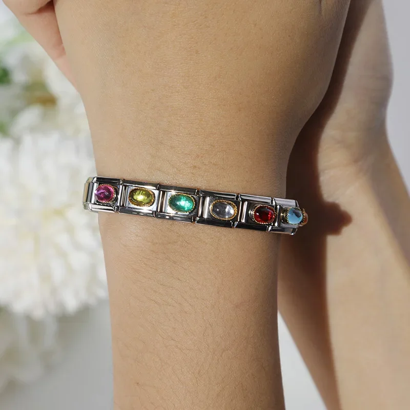 Charm bracelet Hapiship 9mm width original daisy blue pink orange rhinestone high-end charm fit bracelet stainless steel jewelry making DJ004