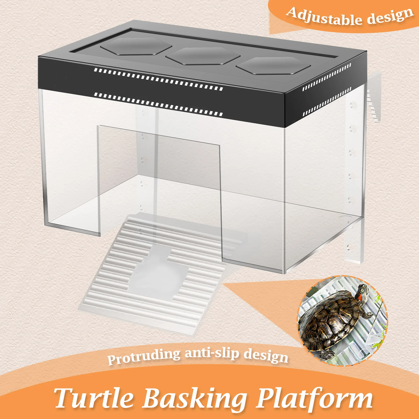Adjustable Turtle Basking Platform Transparent PC Hanging Turtle Basking Land with Ramp Reptile Resting Platform for Aquarium