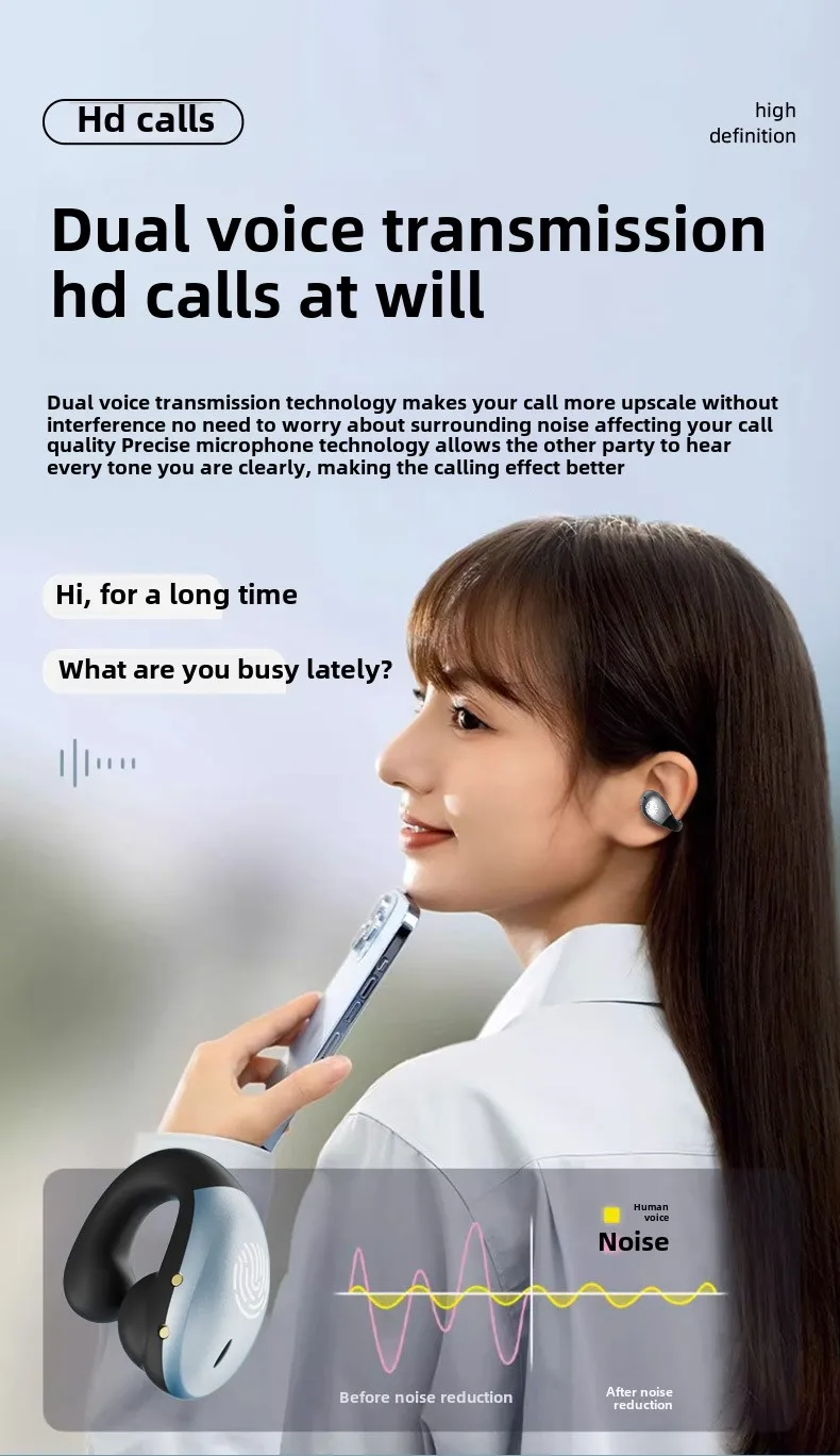New OWS bone conduction clip ear type ultra-long standby painless ear sports mus