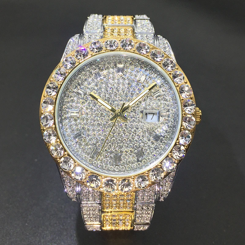 MISSFOX Full Diamond Man Watch Gold And Silver Luxury Round Watches Men Big Fashion Wristwatch Boy Hiphop Wedding Gift |