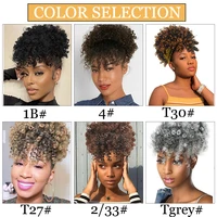 Afro Puff Kinky Curly Hair, Updo Ponytail Extension with Bangs Proximity Wstring Ponytail for Women, Black, Synthetic Hair 5
