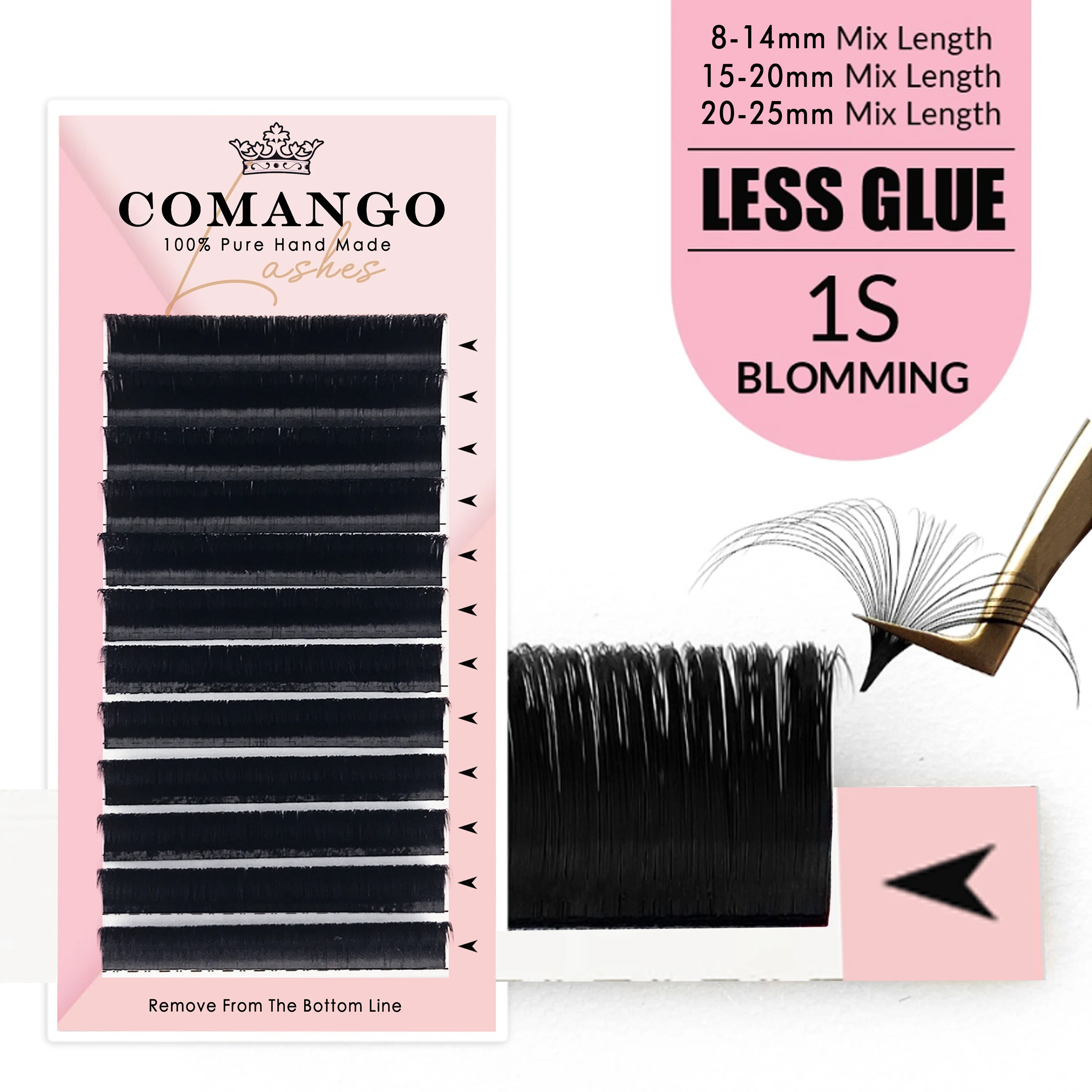 

CoMango 0.03-0.10mm Matte Dark Black Easy Fan Lashes Volume Extension Mega Eyelashes Blooming Fans Eyelash Extension Cilios