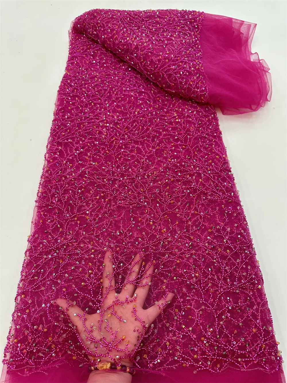 

Африканская кружевная ткань, французская сетчатая ткань с блестками, 2023 Высококачественная швейная вышитая кружевная тюль, нигерийская Кружевная Ткань 5 ярдов QF903