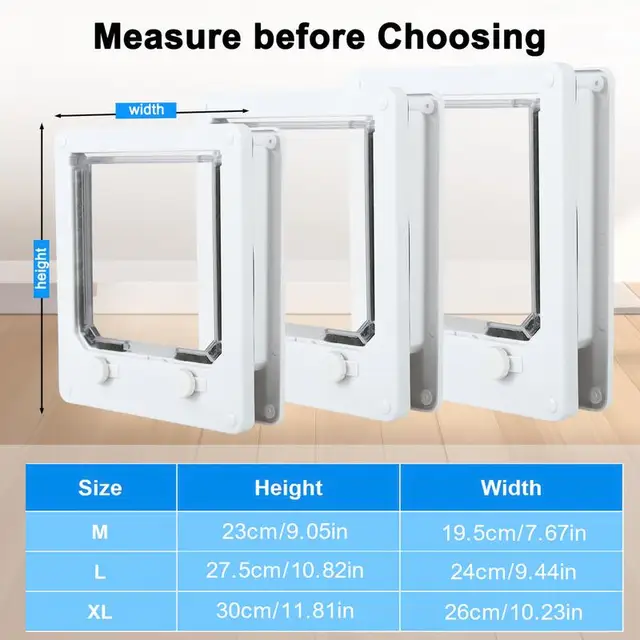 4 Way Cat Door Small Pet Door Locking Inside Dog Door Weatherproof Pet Exterior Bedroom Door for Pets Cats Puppy Kittens Puppies 6