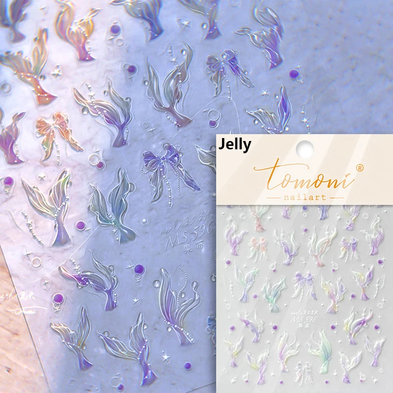 Shimmering Ocean-Themed Nail Art Stickers with Little Red Fish and Goldfish Designs
