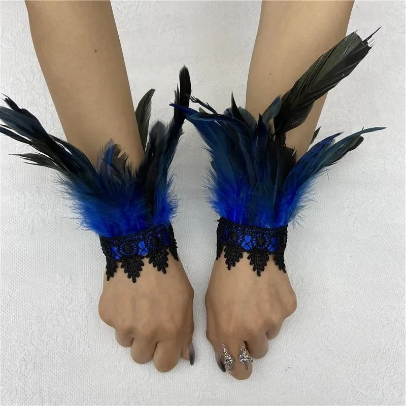 Schwarze Feder Handgelenksmanschetten Retro Vintage Punk Gothic Federmanschetten für Frauen Mann Halloween Party Goth Rave Kostüm Cosplay Prop – Detail 6
