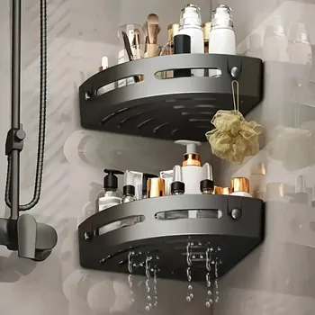 1/2pcs Bagno No-Drill Mensola a muro Adhensive Doccia Caddy Rack di stoccaggio Scaffale portasciugamani Ripiani per il bagno 1