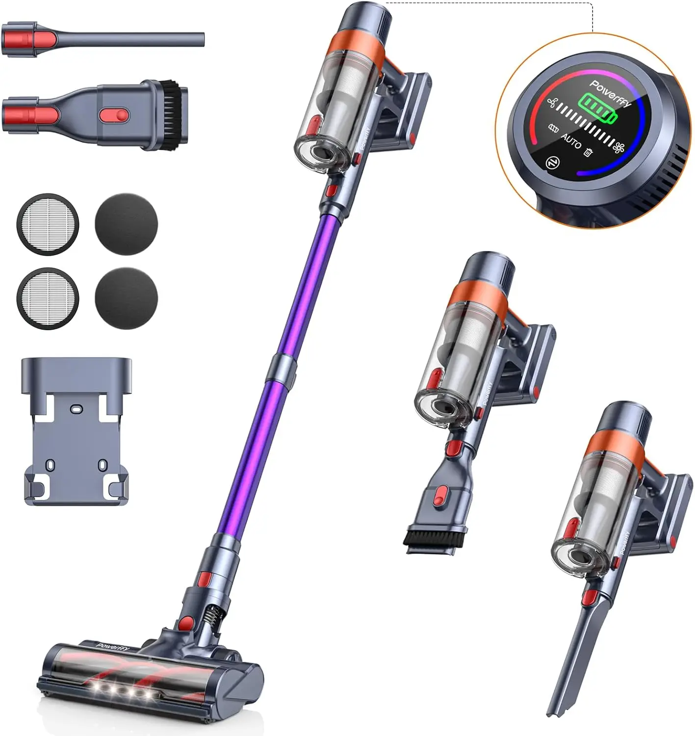 Vacuum Cleaner, 40Kpa Stick Vacuum Cleaner 450W Powerful Cleaner, Up to 55 Mins Runtime 1.5L Dust Cup Lightweight Cordles