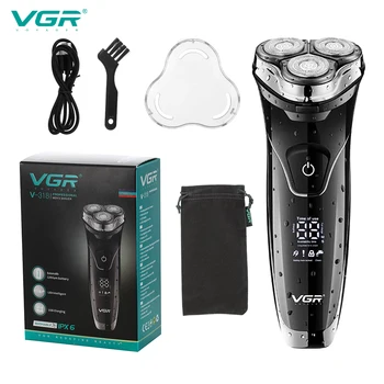 VGR Rasoio Elettrico Professionale 3 In1 Rasatura Galleggiante a 3 Teste 1 Interruttore a Chiave Ricarica USB Corpo Lavabile Rasoio Lavaggio V-318 1