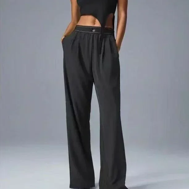 AI Yoga Suit Up Trouser (Regular) Fashionable Loose Straight Leg Suit Pants Elastic Belt Comfortable Lightweight Pants 3
