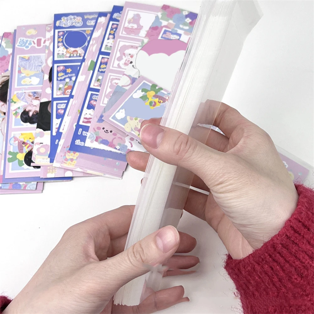 Card Protector Idol Card Protector Photo Card Holder 100Pcs 4 Grid Clear Photo Card Sleeve Idol Photo Bookmark Protective Cover Small Card Organizer Opp Bag Students Supplies