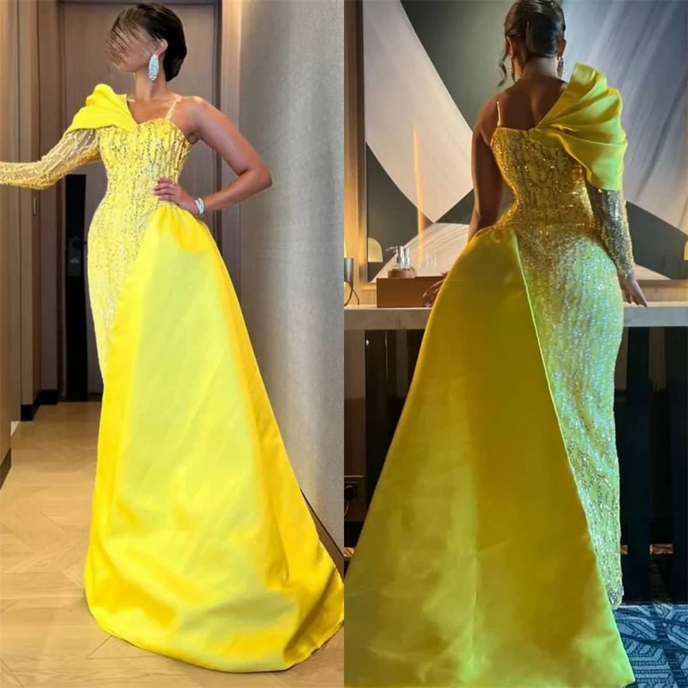 

Prom Dresses Exquisite One-shoulder Mermaid Quinceanera Sequin Satin Occasion Evening Gown платье женское вечернее فستان سهرة