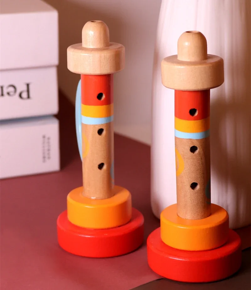 Solid Wood Children's Horn /Trumpet Orff Musical Instrument Parent-child Toys Speaker Gift for Infant Early Education