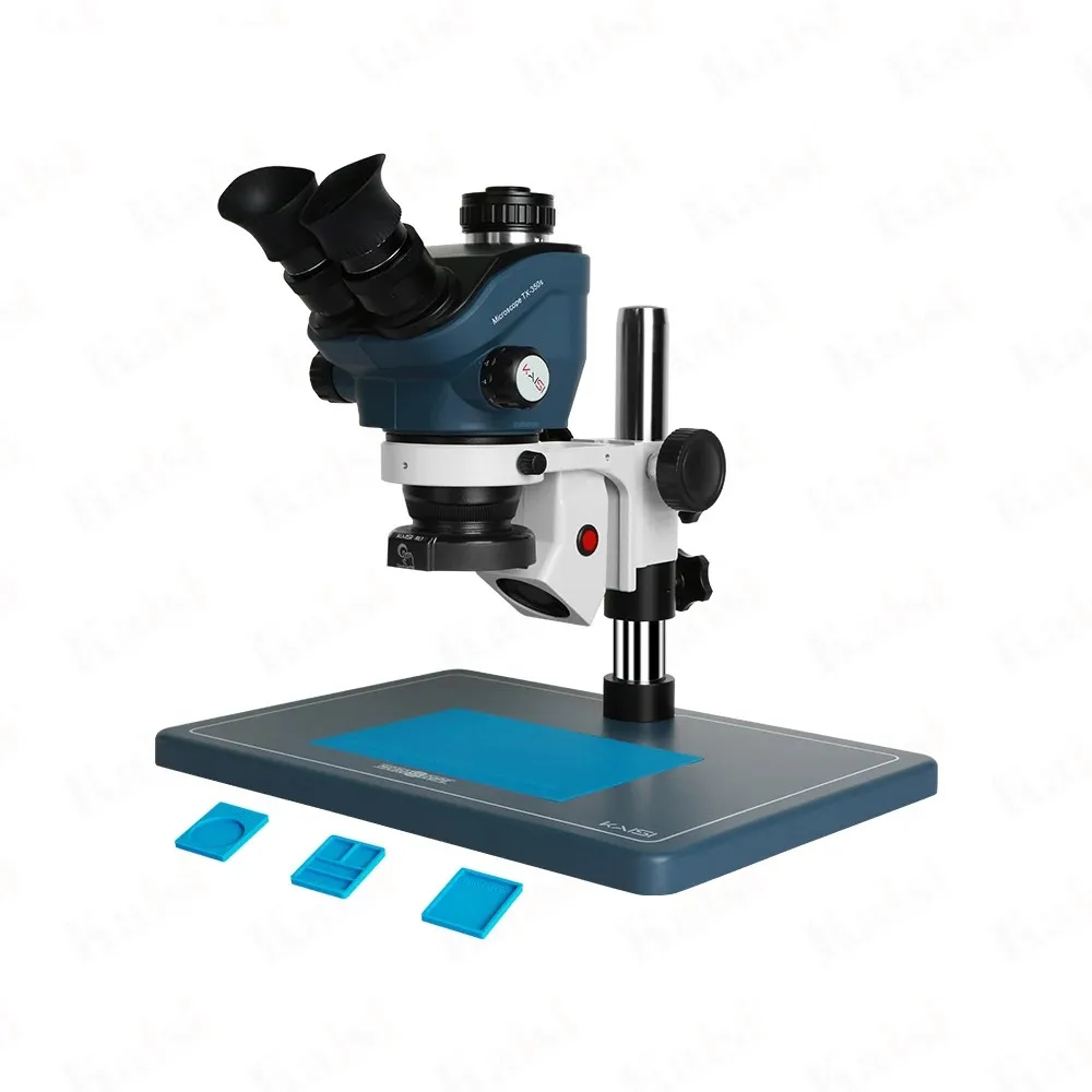 Kaisi TX-350s 삼안 현미경 0.7X 5X 줌 스테레오 WF10X/23mm 접안 렌즈 마더 보드 납땜 PCB 수리 현미경 세트