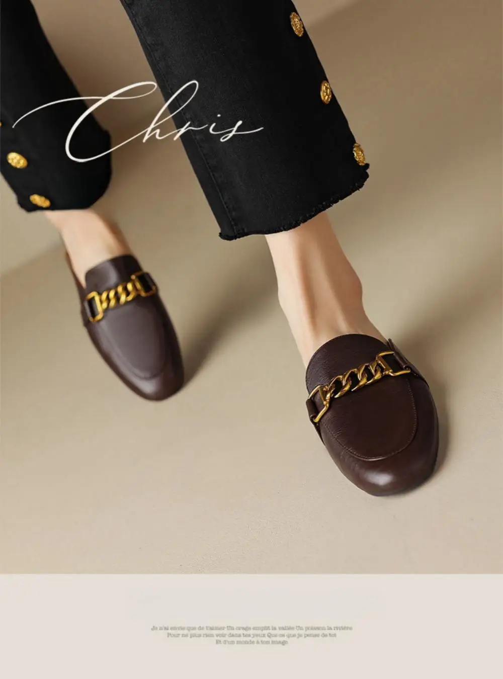 2024 Summer New Genuine Leather Baotou Muller Shoes Half Slippers Women's Flat Bottom Casual Single Shoes